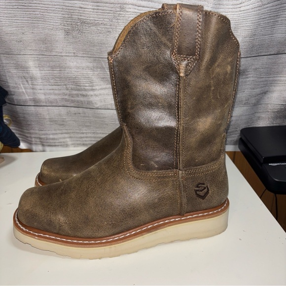 SUREWAY Western Boots - Men’s Square Toe Work Boot,Pull On Leather work boot - Picture 3 of 11